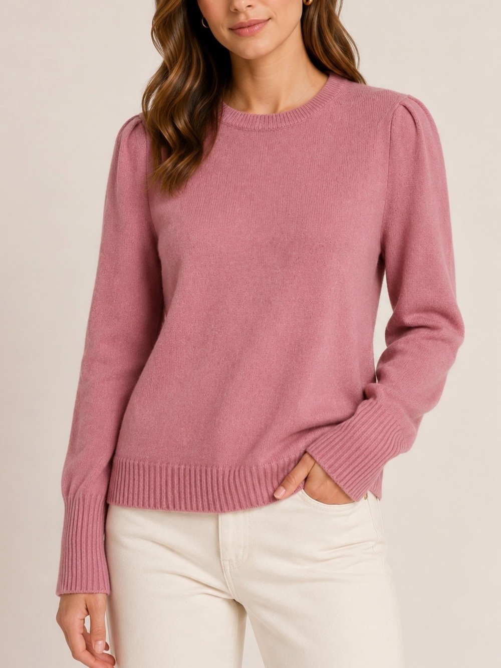 The Cashmere Project Puff Sleeve Cashmere Sweater Dusty Pink S